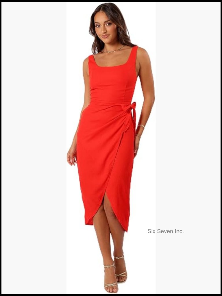 Wrap Midi Dress For Wedding Party Casual Cotton Linen